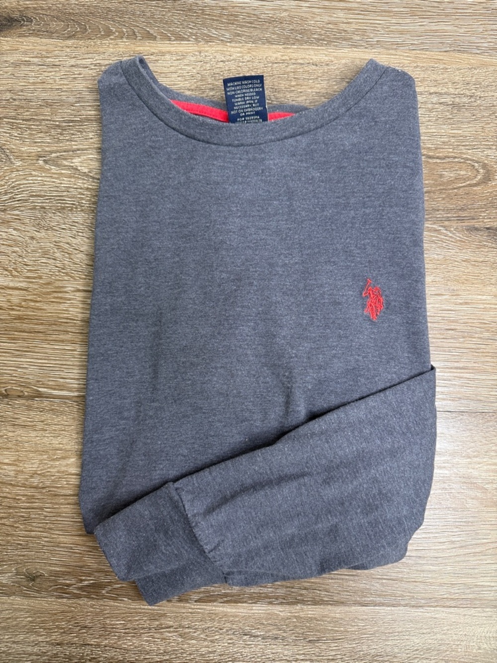 U.S. Polo Assn Gray Long Sleeve Crewneck Tee Red Pony Logo Men’s Large